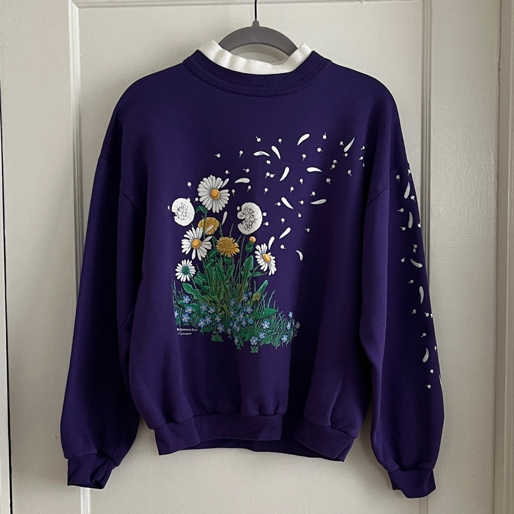 Vintage 90s Made in USA Purple Floral Print Sweatshirt Morning Sun Size Small - Picture 2 of 13